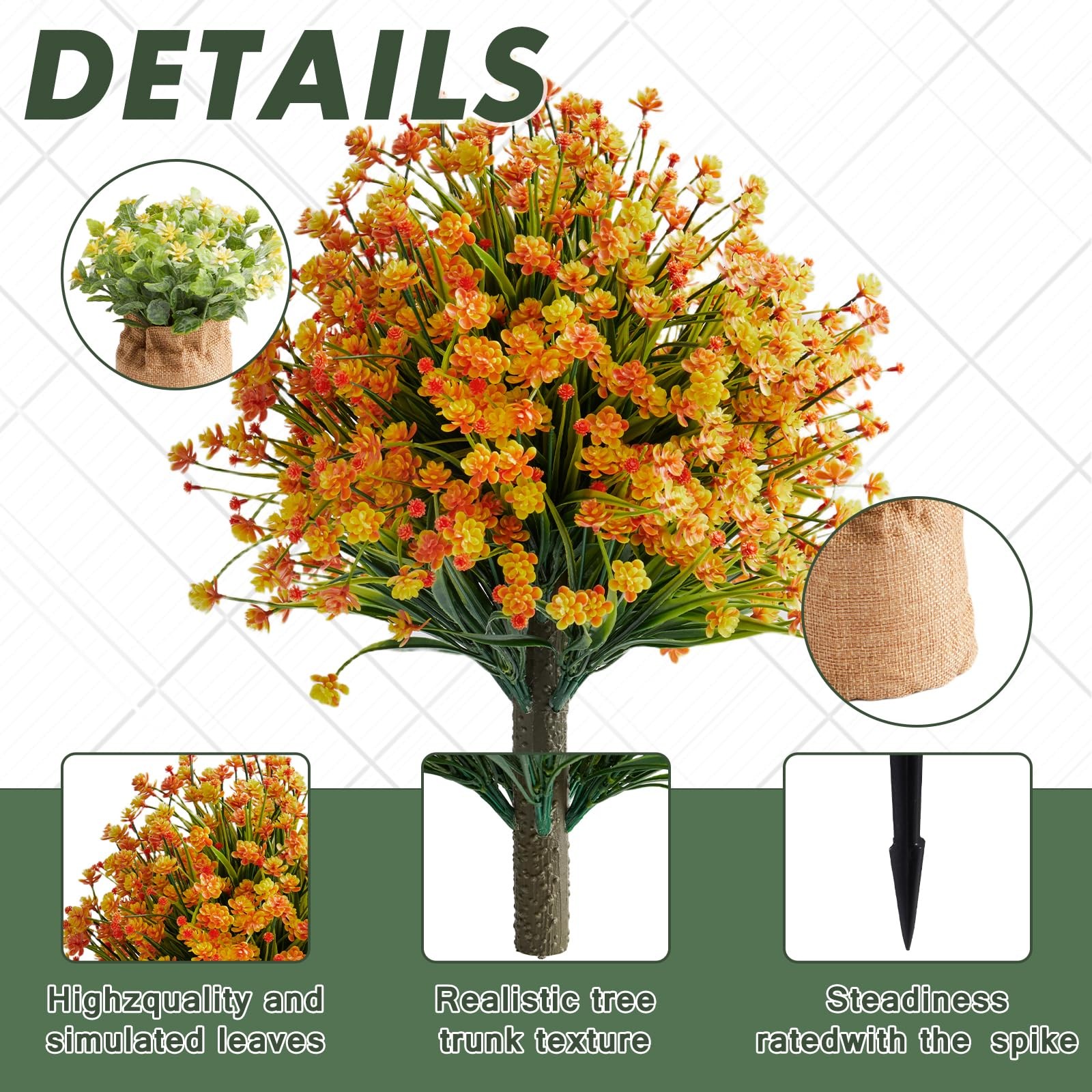 Set of 2 Artificial Monkey Grass & Yellow Flowers Topiary Balls, 22.6″ UV-Res…
