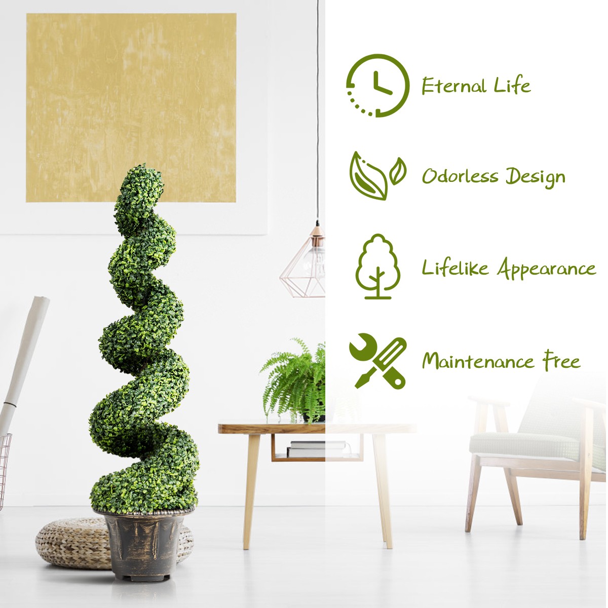 2Pcs 4FT Artificial Boxwood Spiral Tree W/Realistic Leaves Indoor Outdoor Office