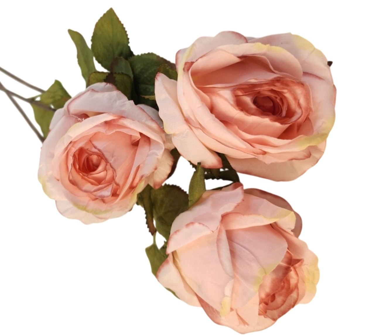 Blush Pink Artificial Roses Set Of 3 Fake Flower Stems Silk Roses Long Stem Wedd