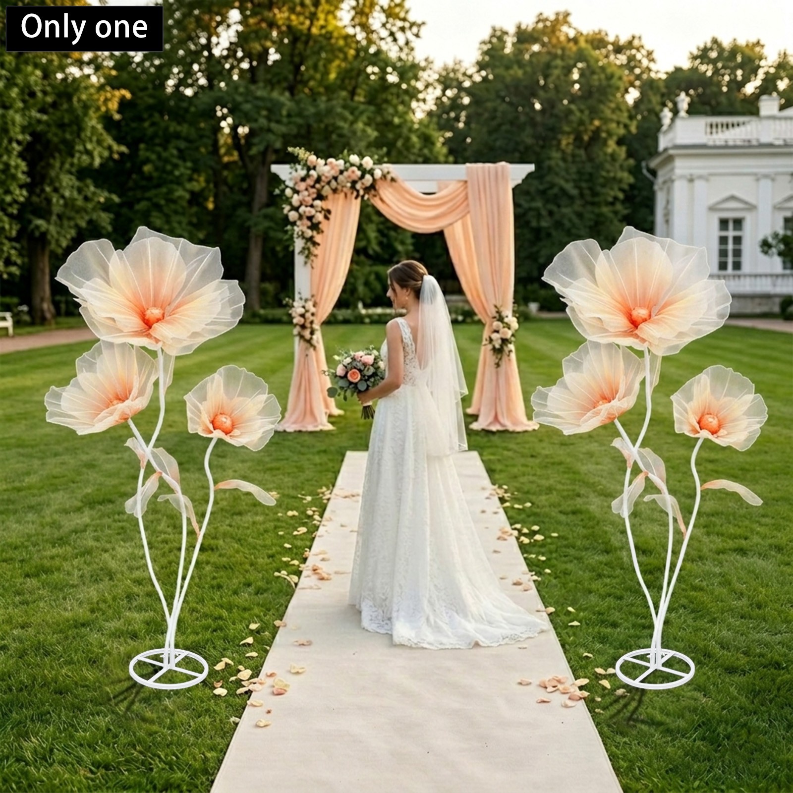3-Head Giant Artificial Flower Decor,Floor Standing Adjustable Artificial Flower