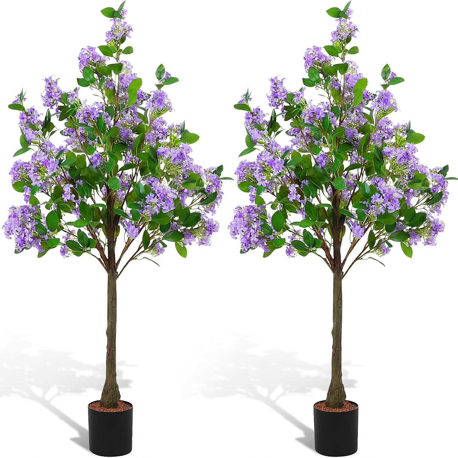 2 Pack 4Ft Purple Lilac Flower Trees – Realistic Potted Decor for Home & Garden