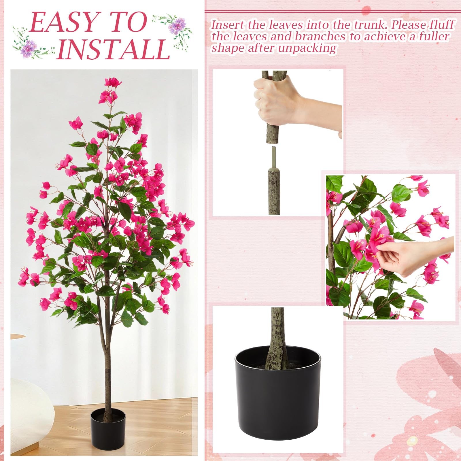 2 Pcs 5 FT Artificial Bougainvillea Trees Fake Bougainvillea Flowers Tree in …