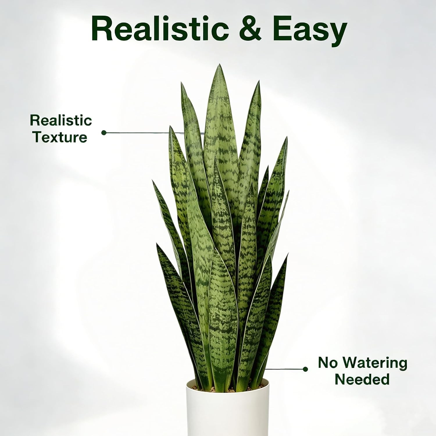 Fake Snake Plant, 27in Artificial Plant with White Pot Realistic Leaves, Low