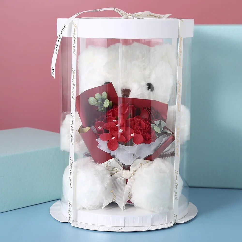 Artificial Forever Soap Rose Bouquet with stuffed Bear
