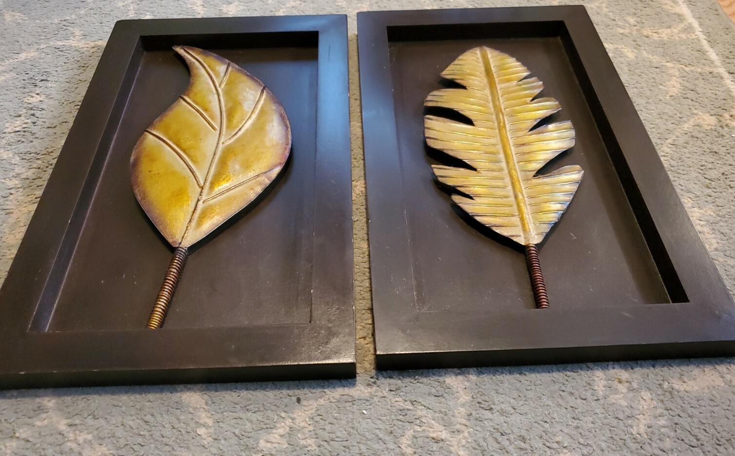 Natural Leaf Gold Framed Fall home decor on brown rectangular frames set of two♡