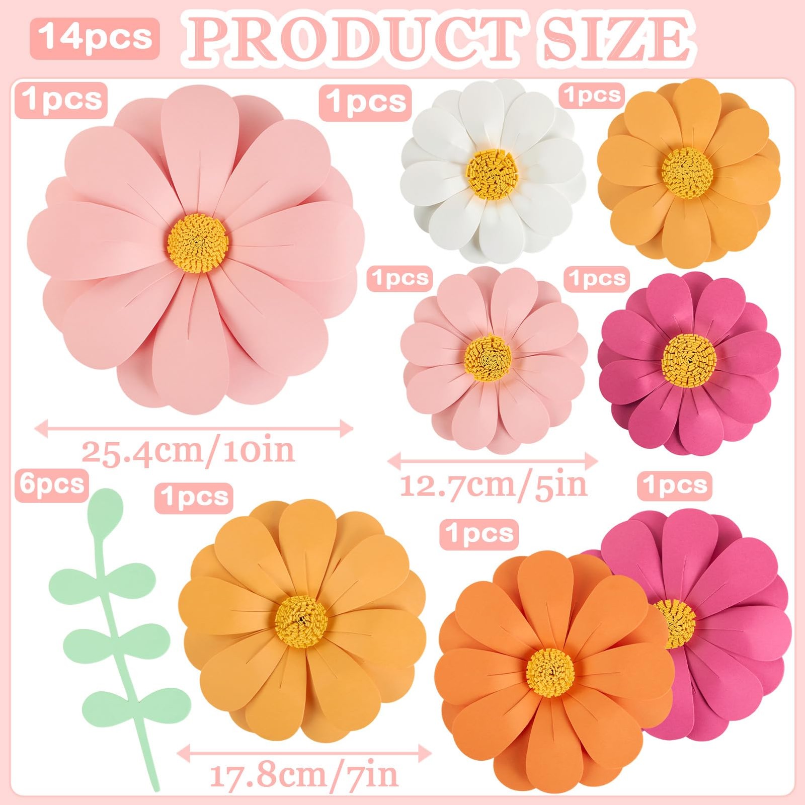 Daisy Paper Flowers Party Decor Orange Yellow Wall Hanging Birthday Shower