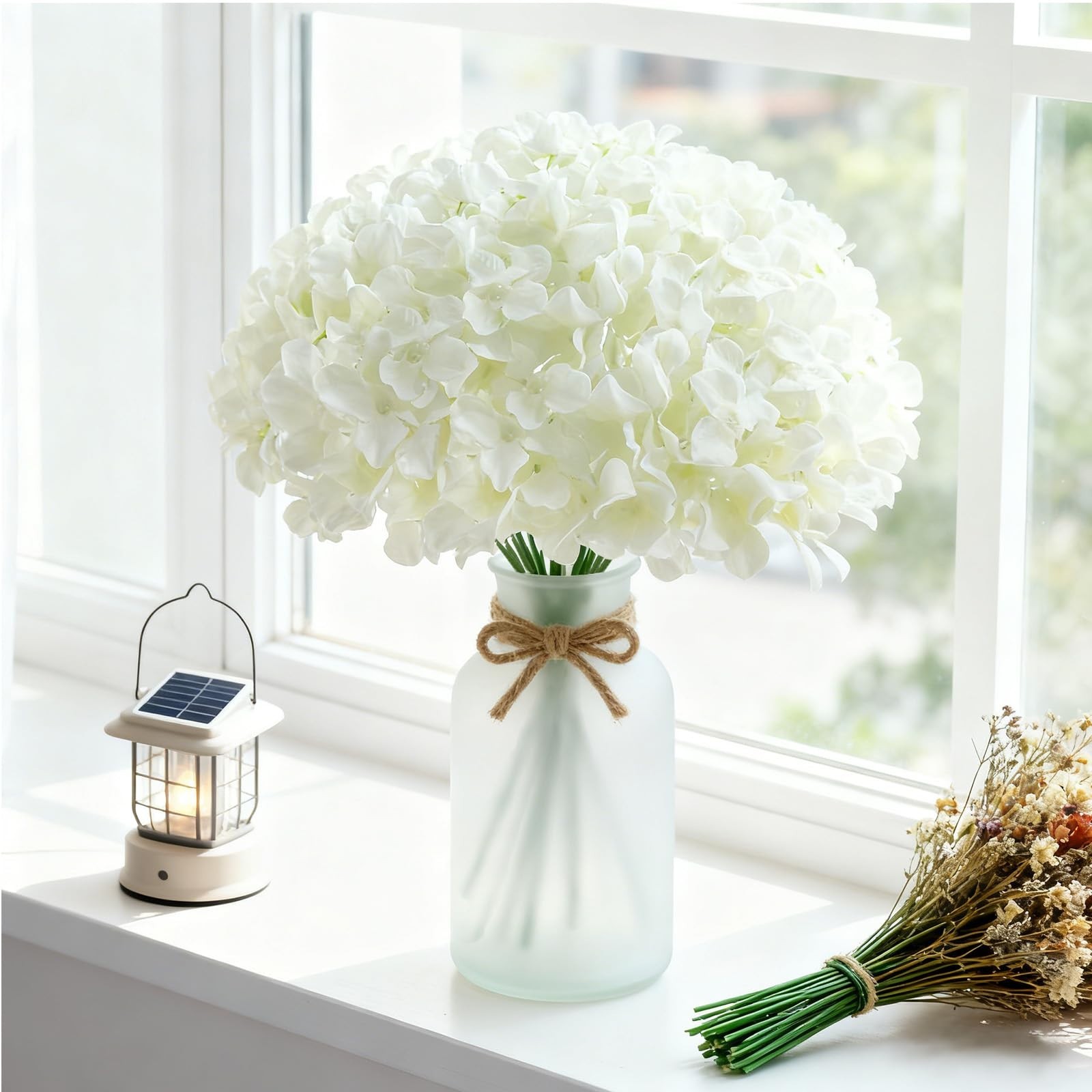 100 Pcs Faux White Hydrangea Flowers – Silk Heads with Stems for Wedding, Party,