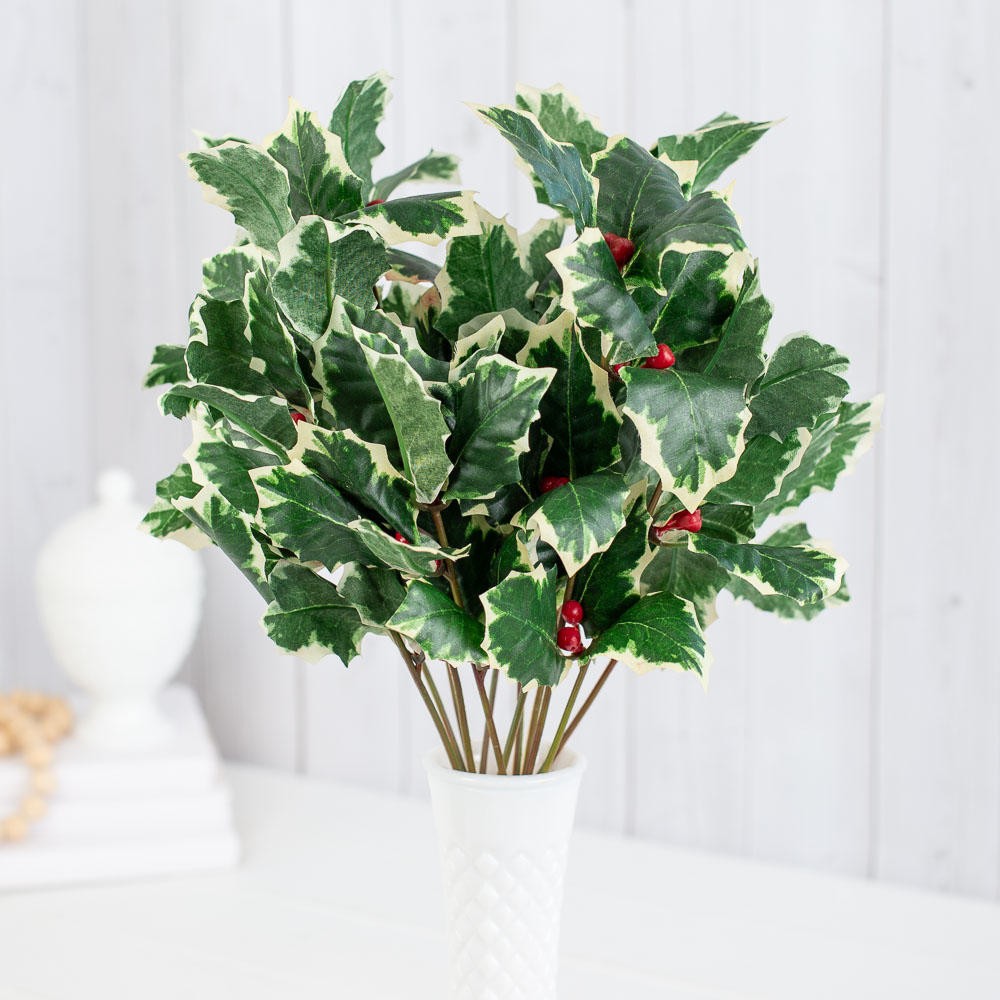 Bulk buy of 10 Variegated Artificial Holly Leaf Sprays