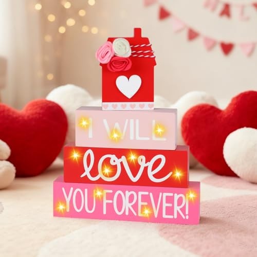 “I Will Love You Forever” Wooden Stack Sign–Valentine’s Day Decor for Table,