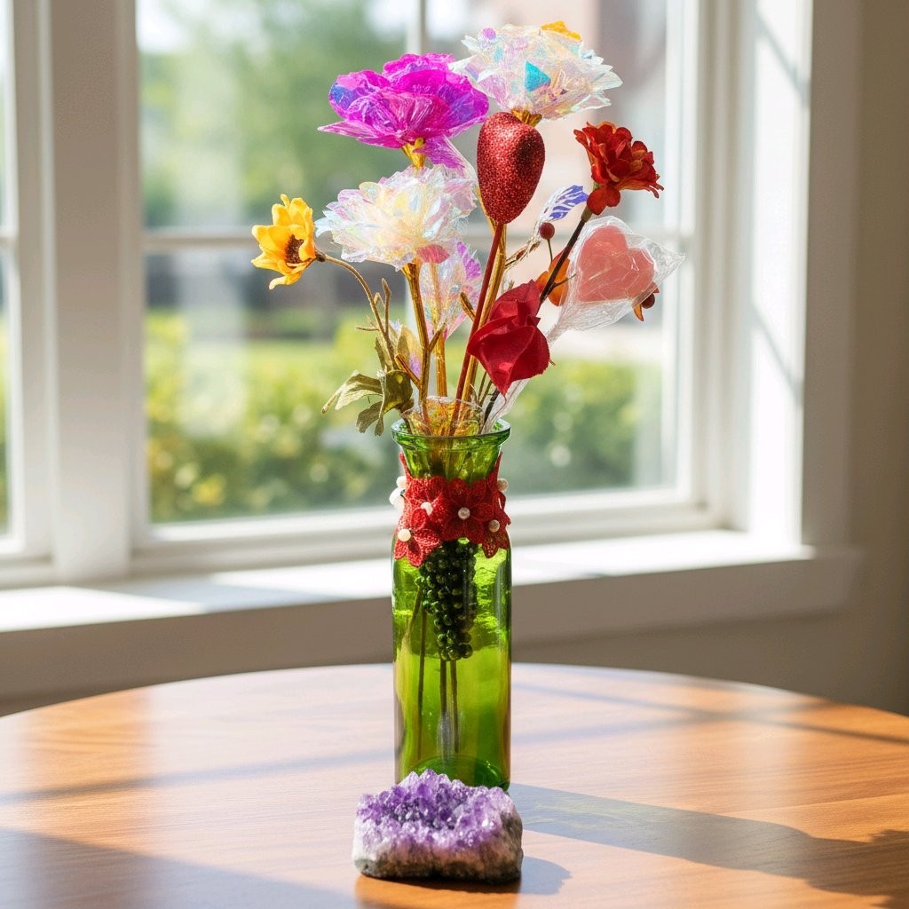 Floral Arrangement With Vase And Lights-New-Hand Crafted