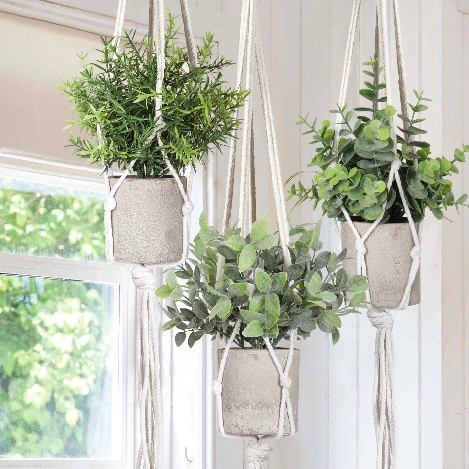 Artificial Plants 3 Pack Mini Fake Hanging With Macrame Plant Hangers Decorative