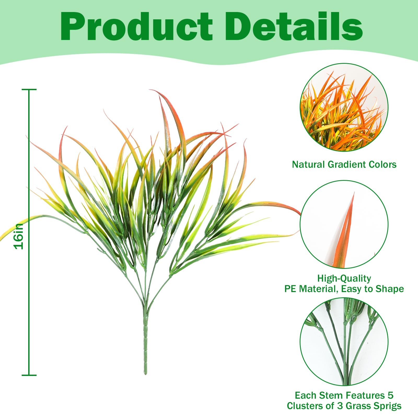 6 Bundles Artificial Outdoor Plants UV Resistant Fake Grass Plants Faux Plast…