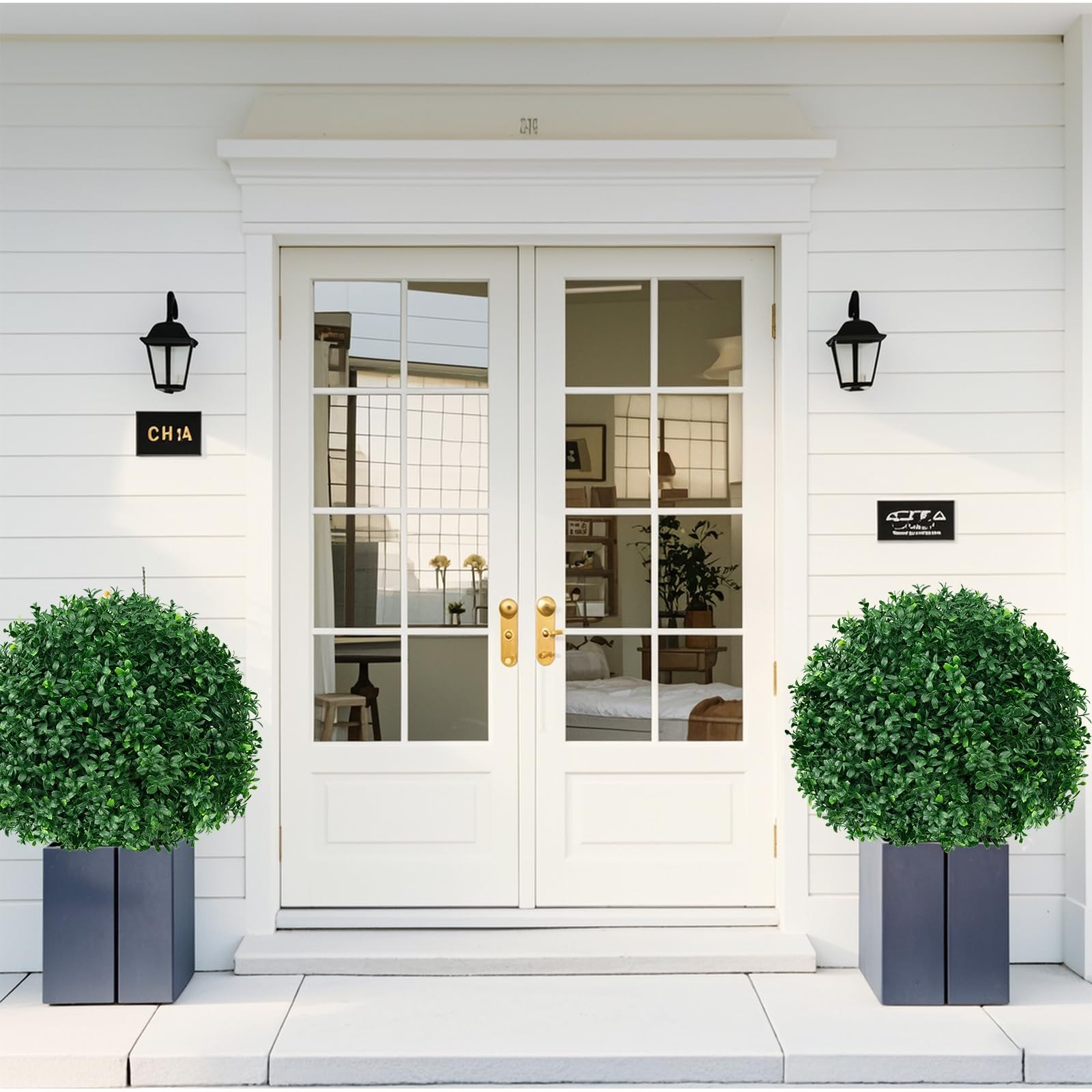 2Pack Artificial Boxwood Topiary Trees, 16” UV Resistant Fake Evergreen Shru…
