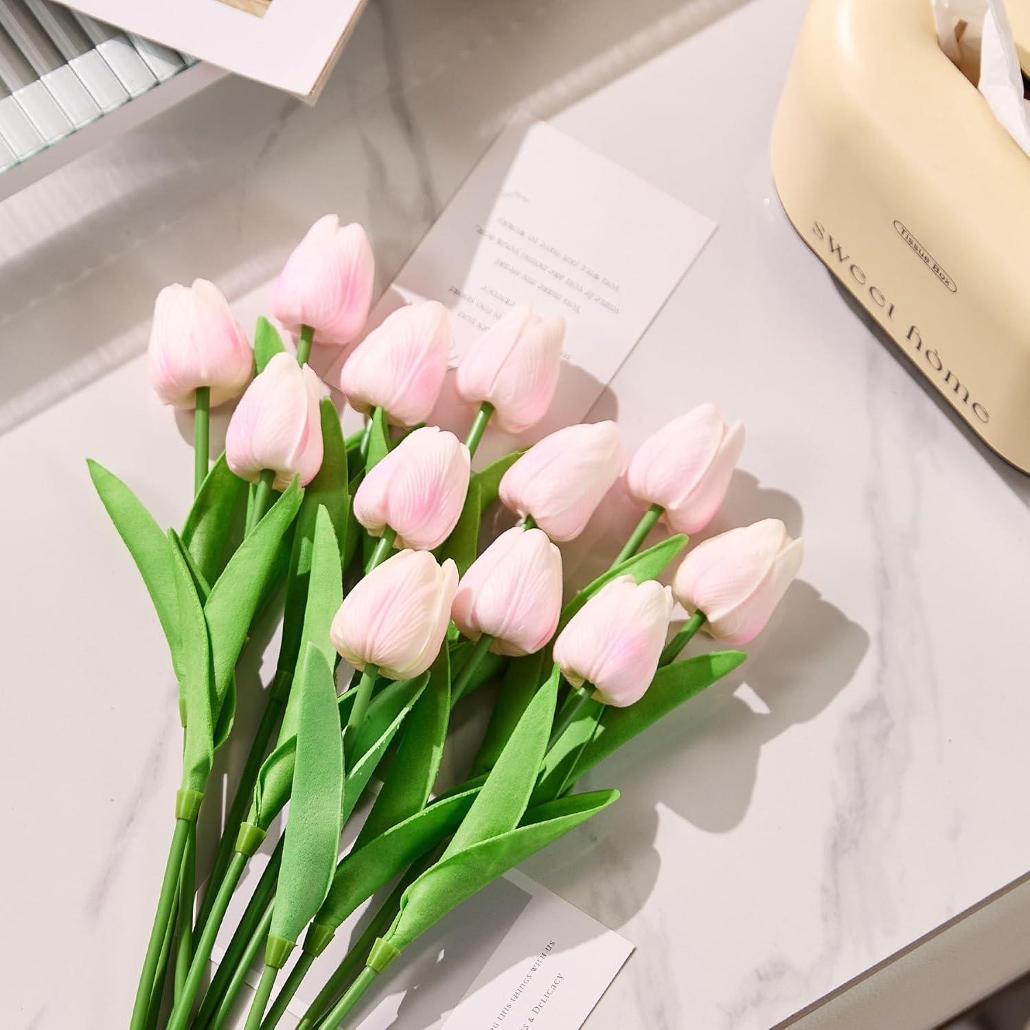 30 Pcs Tulips Artificial Flowers Fake Pink Flowers Latex Tulips Real Touch 13″ S