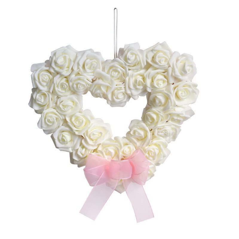 Artificial Heart White Flower Wreath for Front Door or Porch