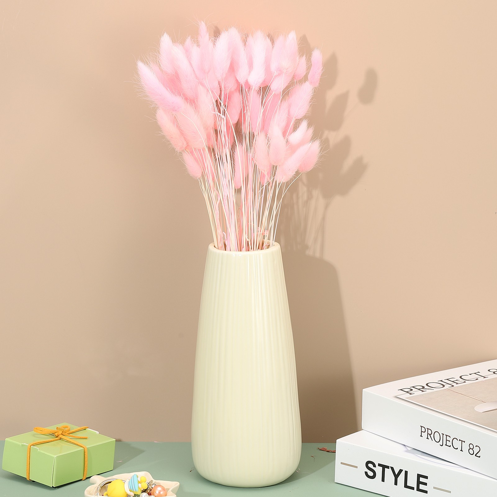 15.7in Bunny Tails Dried Flowers, 120pcs Pampas Grass Decor Rabbit Tail, Pink