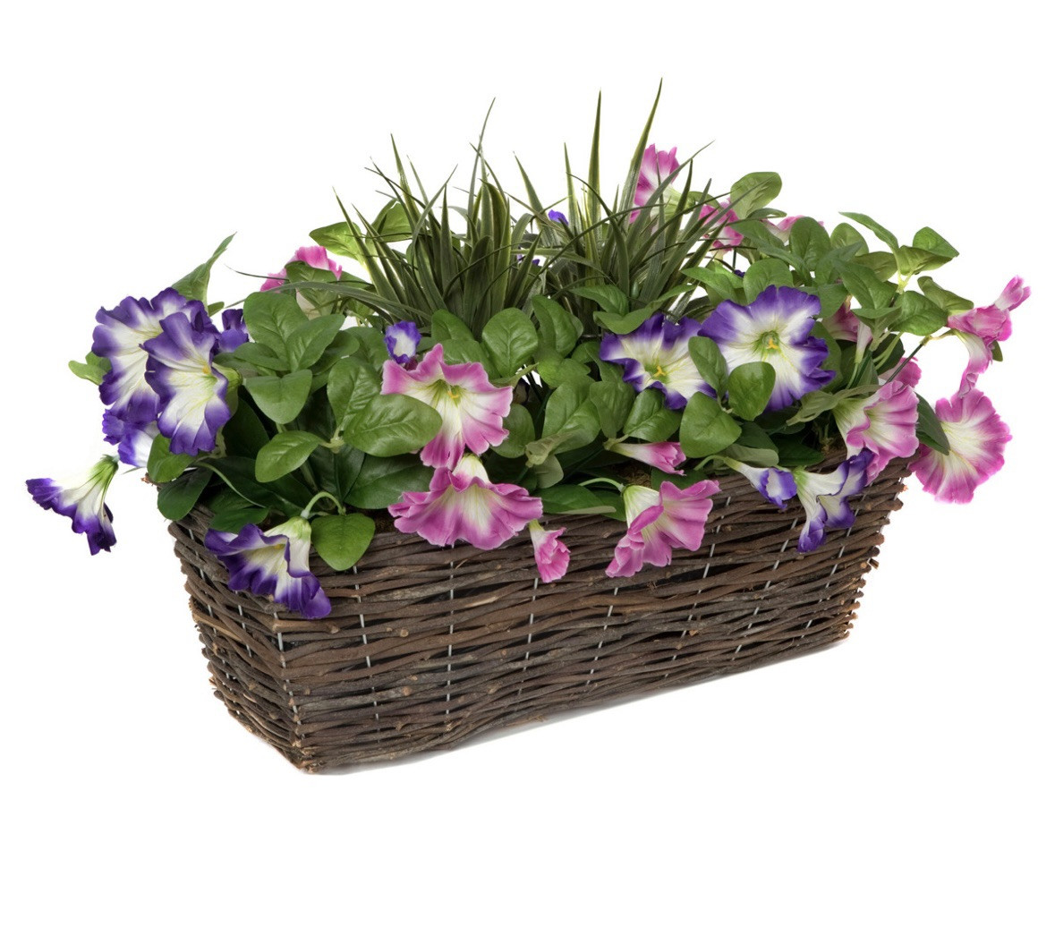 Flower Window Box Artificial Pink & Purple Petunia Flowers Rattan Flower Box