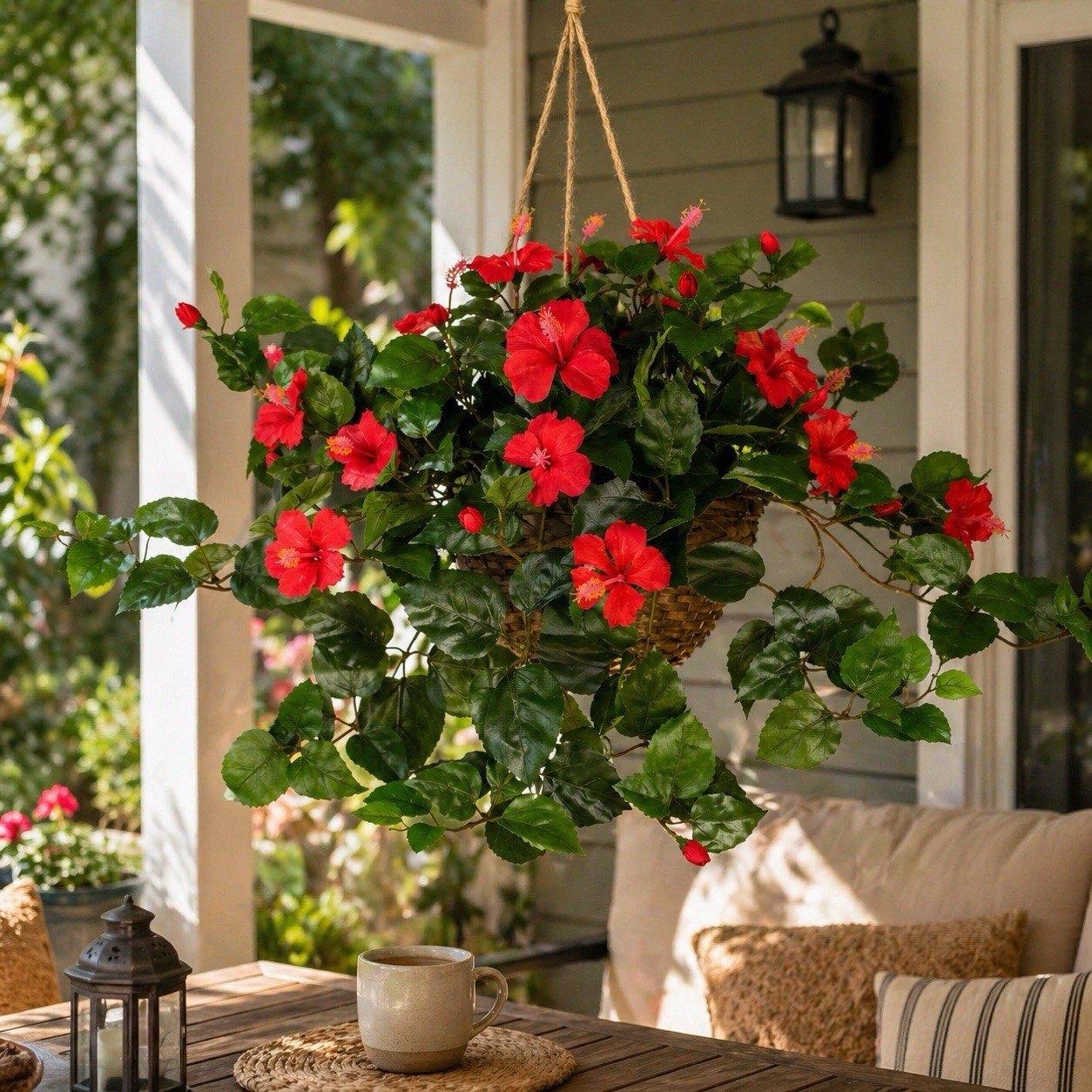 24” Hibiscus Artificial Plant in Hanging Basket Home Decor. Retail $82