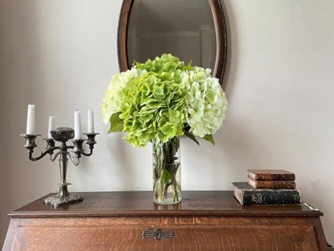 Hydrangea Artificial Flower Natural Lifelike Real 21 inch Dark/Light Green
