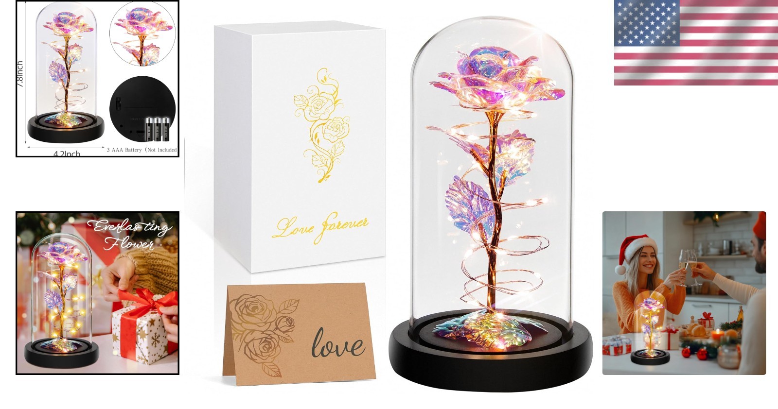Eternal Colorful Rainbow Rose in Glass Dome – Perfect Gift for Every Occasion