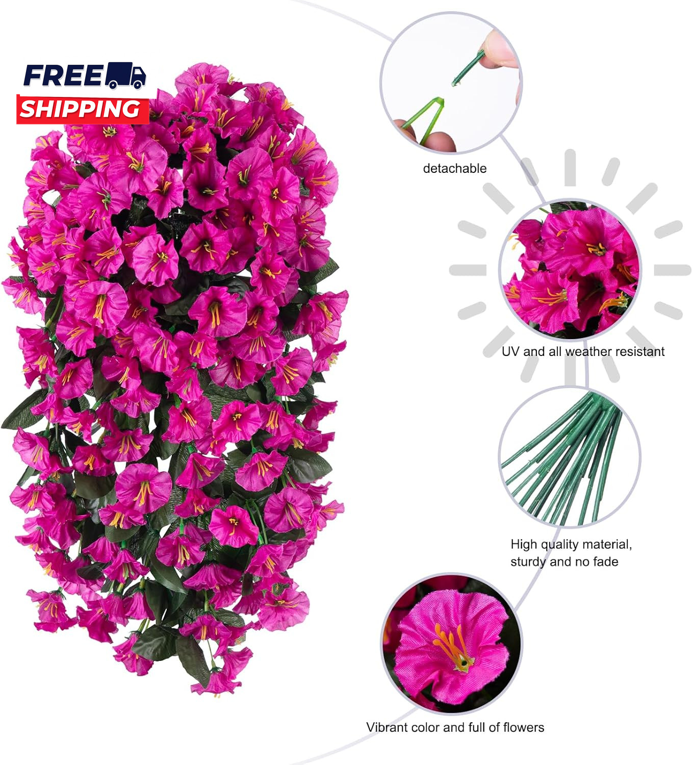 Artificial Fake Hanging Flowers Plants for Outdoor outside Decoration 2PCS Faux