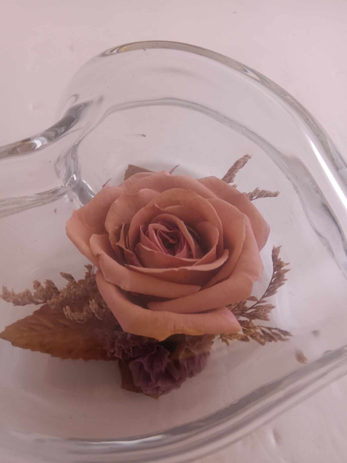 Vintage Natural Expressions Freeze Dried Rose in Glass Heart
