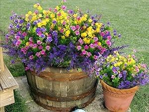 Artificial Flowers Outdoor, Faux Artificial Plants UV Resistant Plastic Flower