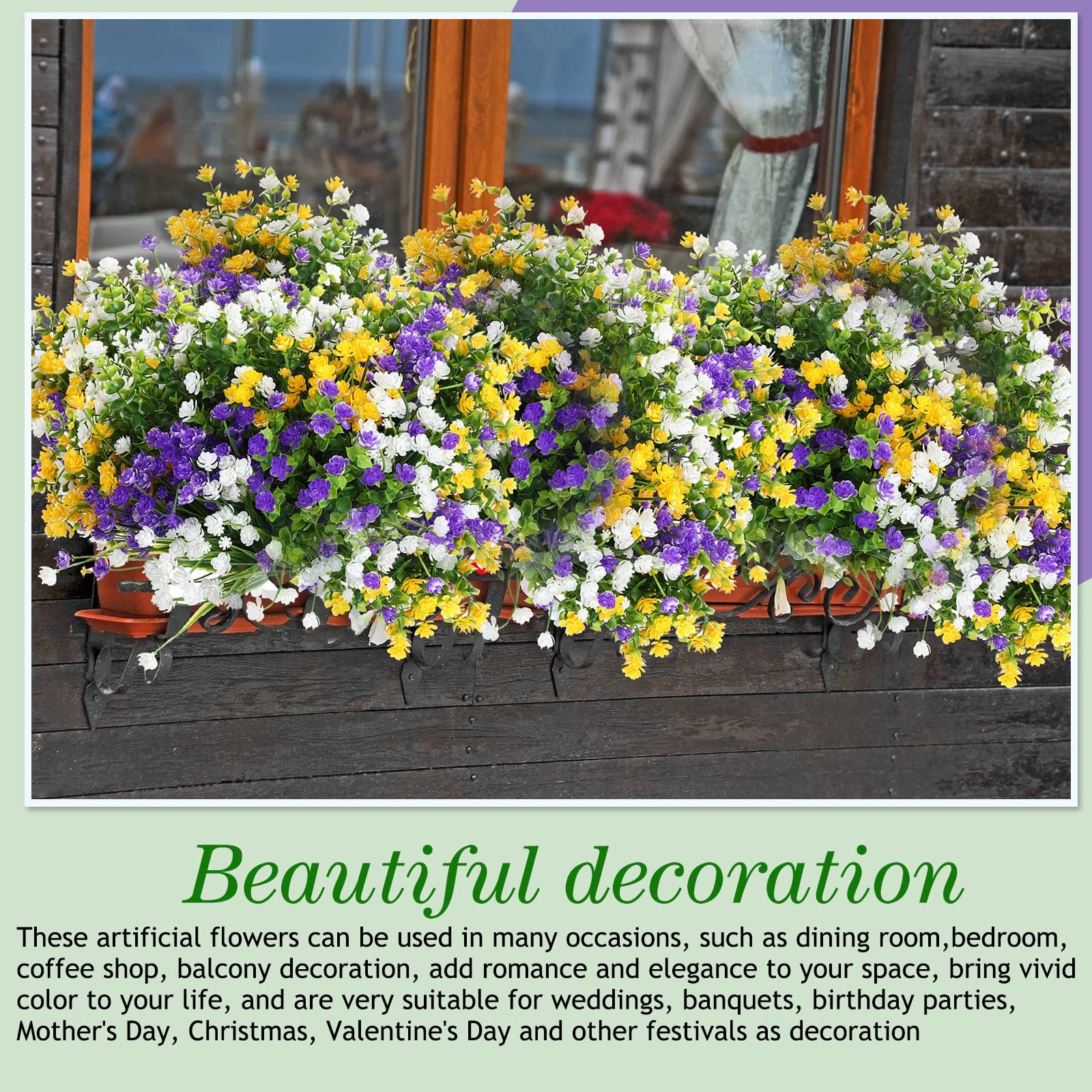 36 Bundles Artificial Flowers for Outdoor, UV Resistant Faux Artificial Plant…