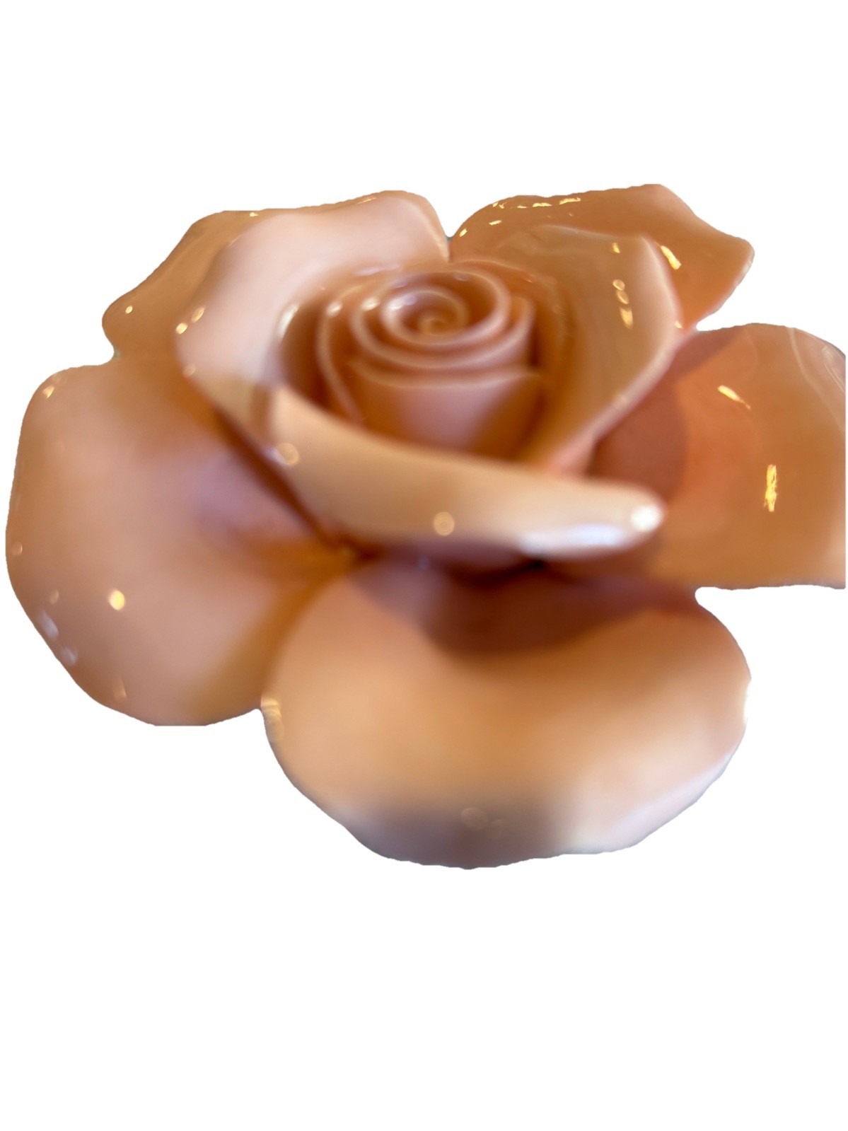 Set Of 4 Porcelain Roses, Tan And Peach, 3 1/2 Inches In Diameter Each