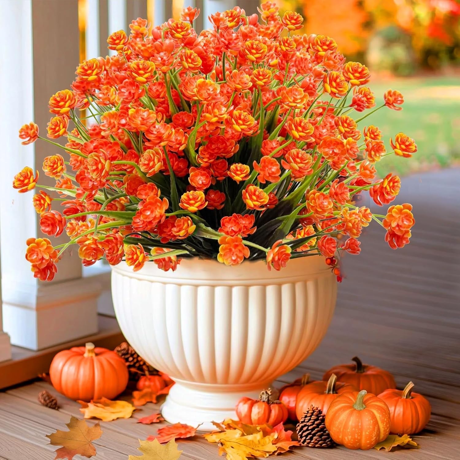 12 Bundles of Realistic UV Resistant Artificial Fall Flowers for Outdoor Decor