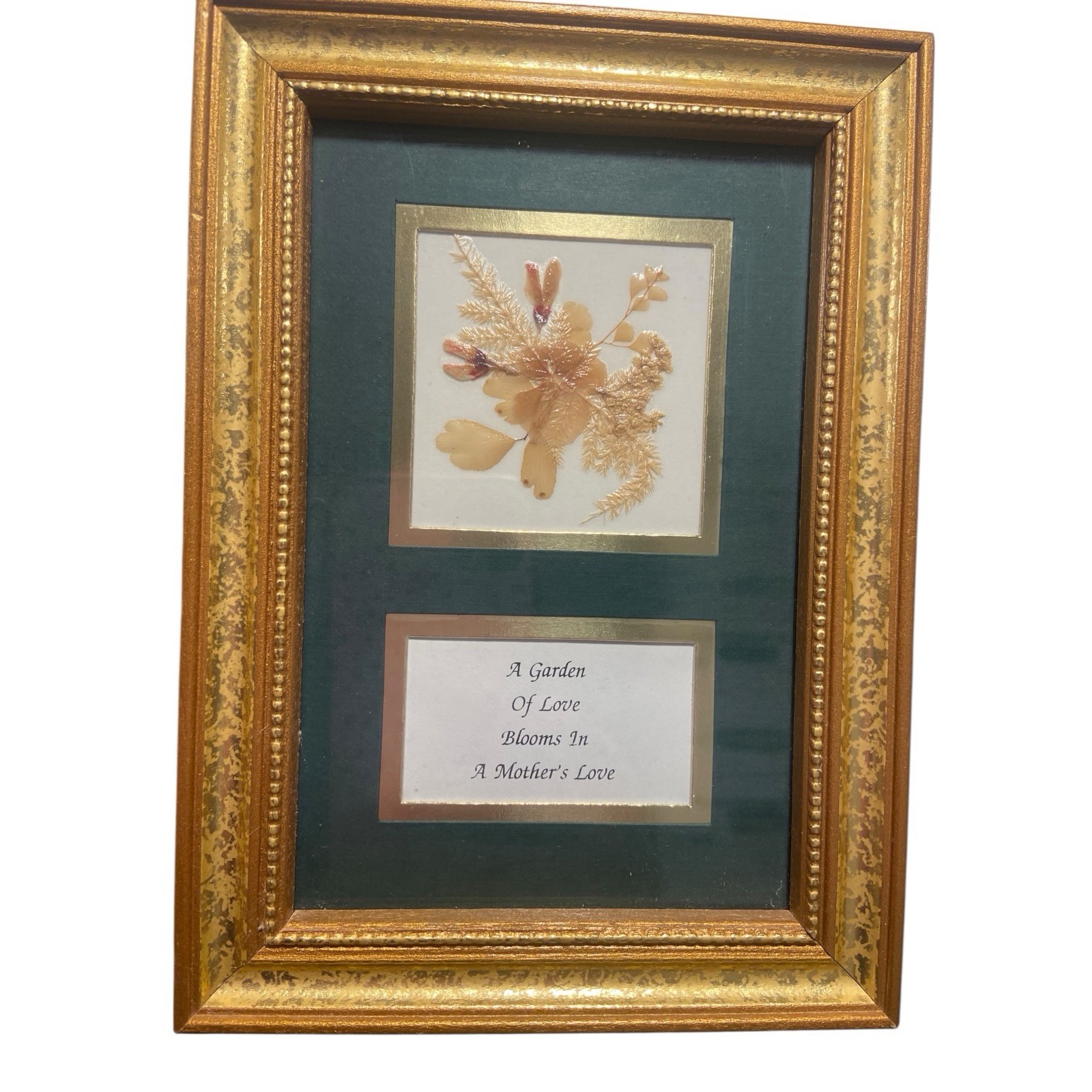 Pressed Flower Framed Poetry Mother’s Day New Mom Gift Love Gold Tone Frame VTG