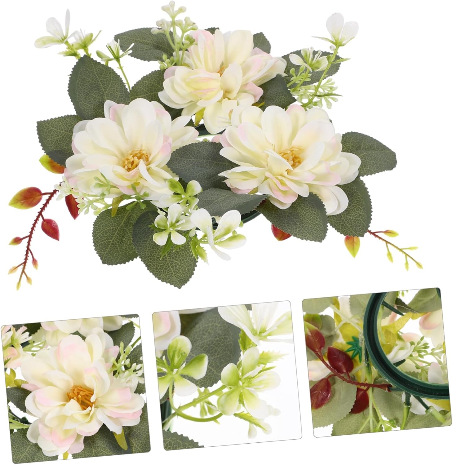 Artificial Floral Candle Ring Wreath Pillar Candles Wedding Party Decoration