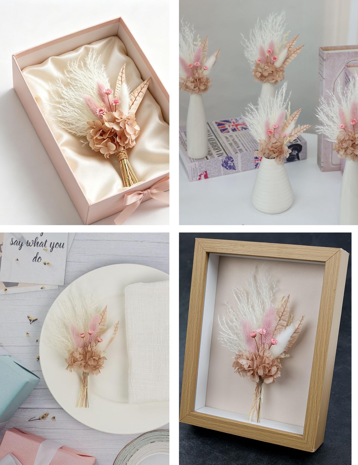 6 Pack Dusty Pink Miniature Small Dried Pampas Grass Flower Bouquet Crafts