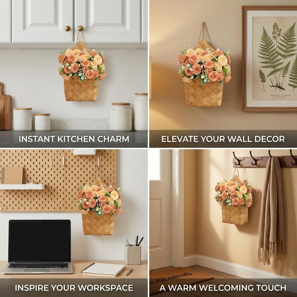 Farmhouse Wall Decor Basket – Cottage Core Decor – Small Hanging Basket with …