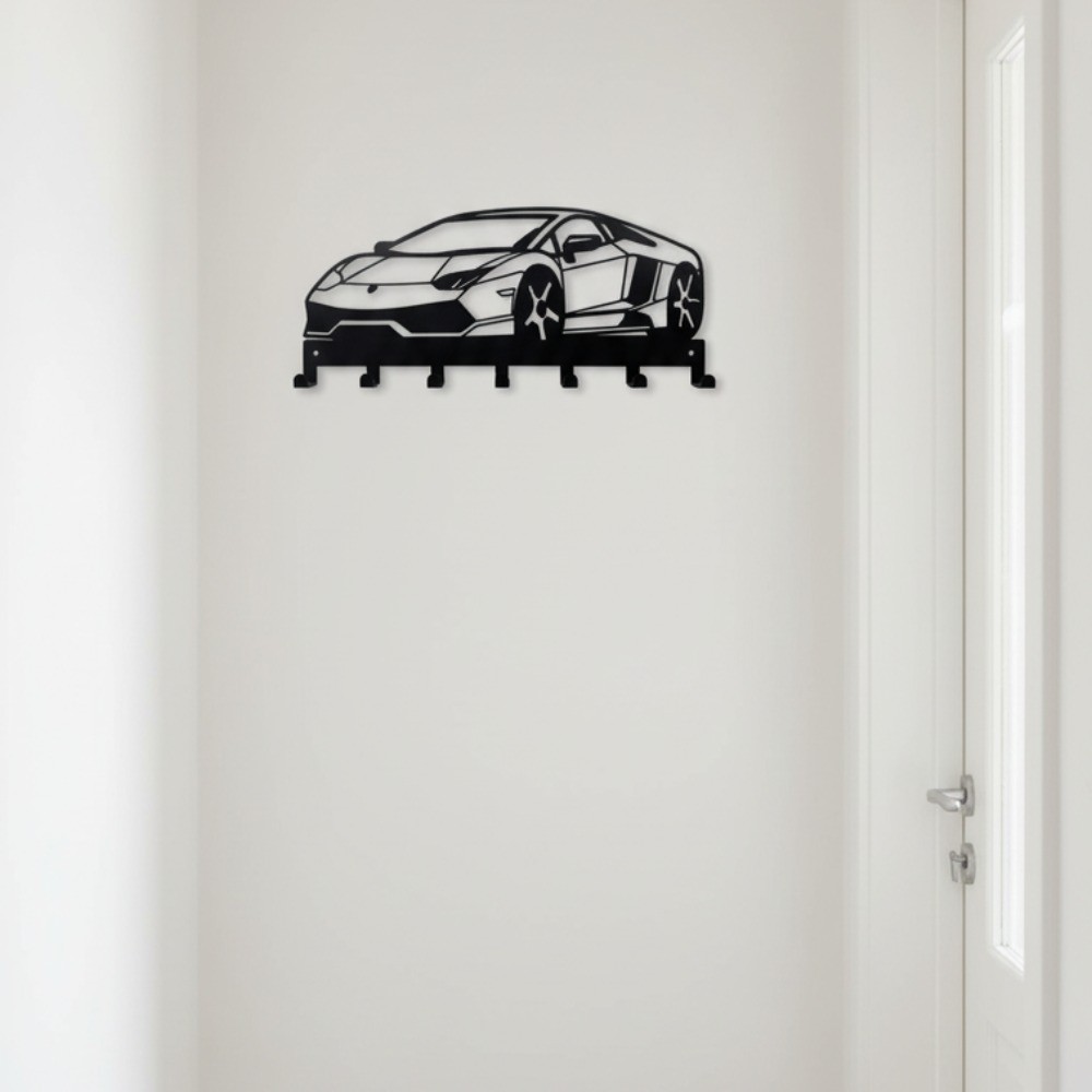 Black 7-Hook Metal Key Holder – Wall Mounted Entryway Car Key Organizer