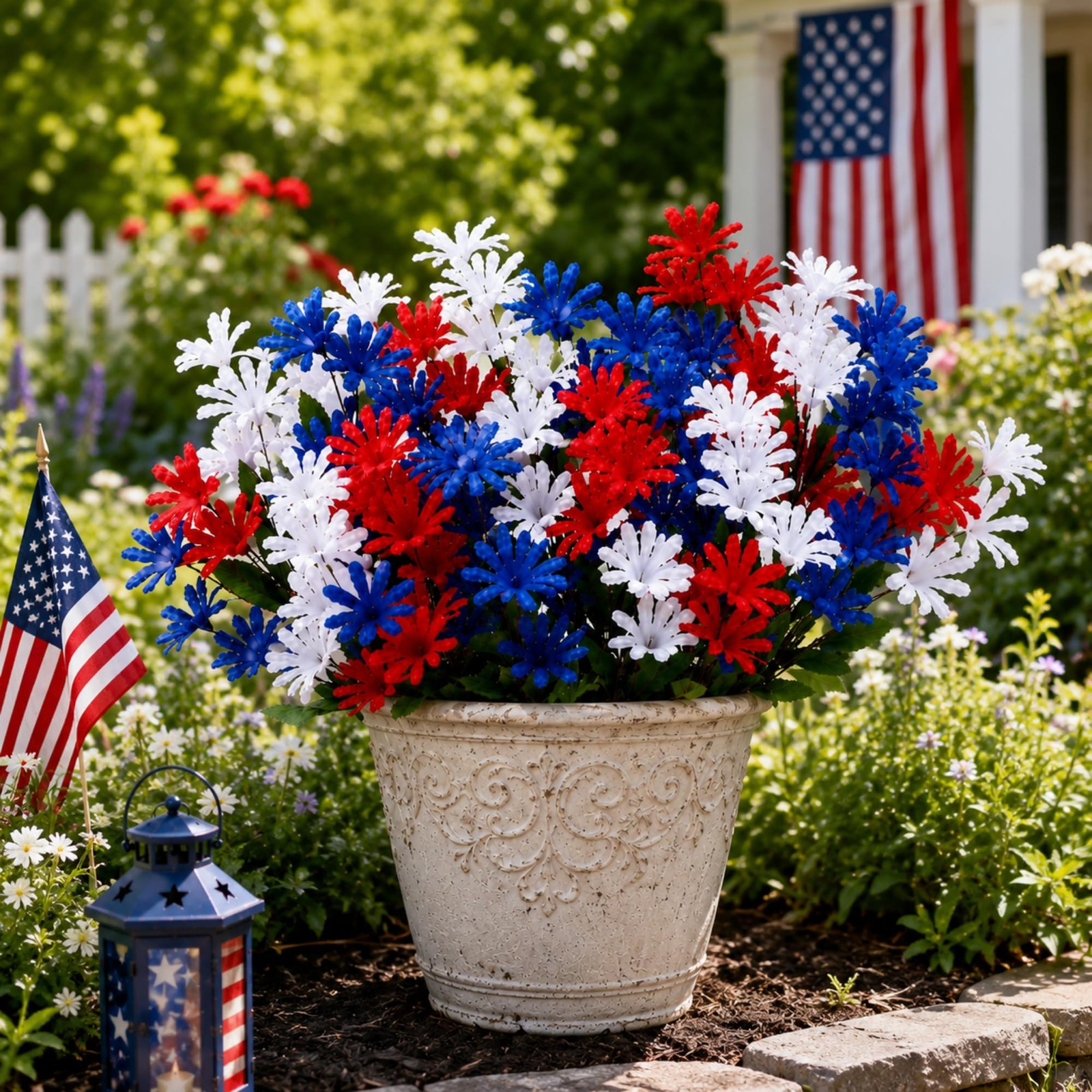 8 Pcs Red White and Blue Artificial Flower Outdoor Patriotic Flowers 4 of Jul…