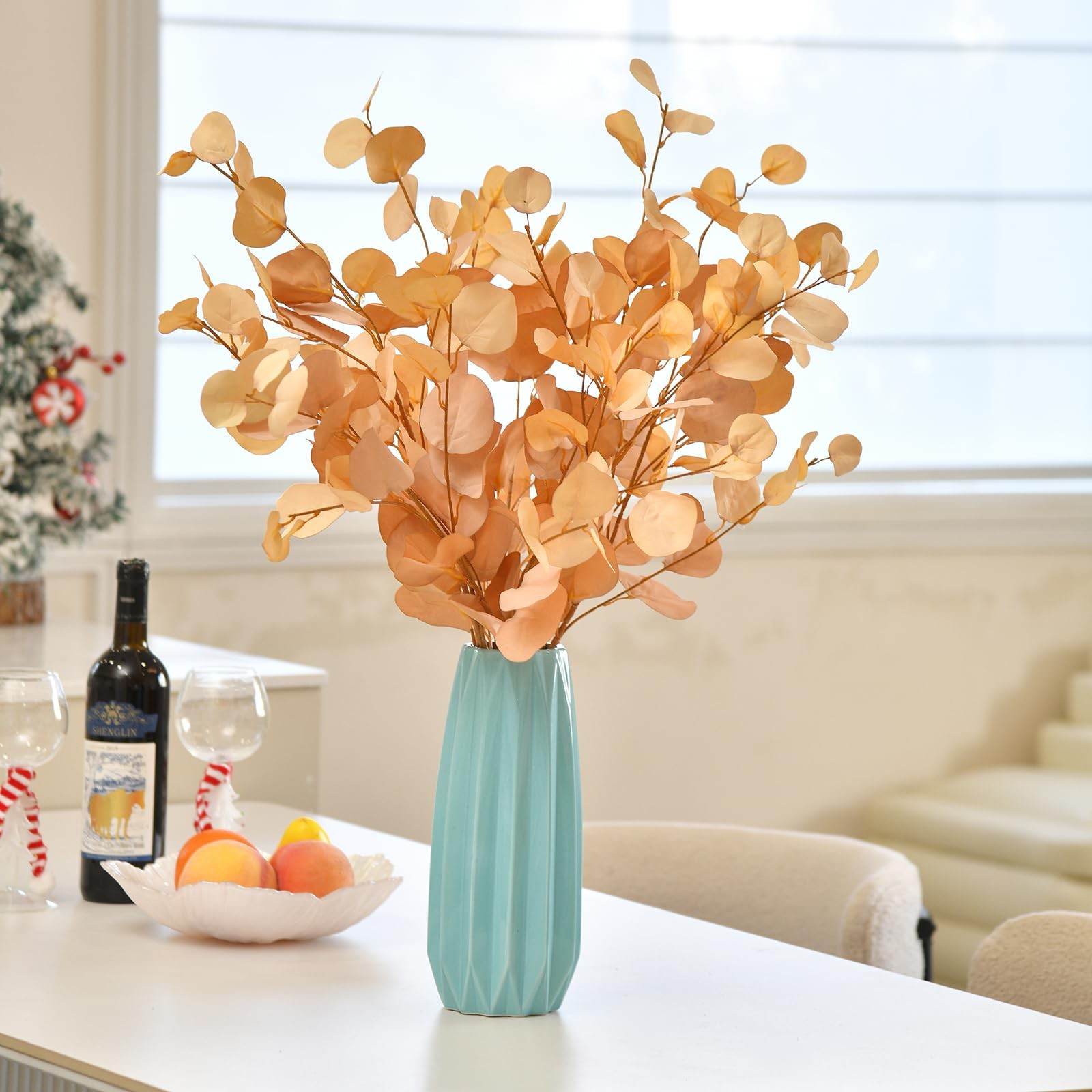 3 PCS Artificial Eucalyptus Stems Long 33″ Fake Eucalyptus Leaves Branches fo…
