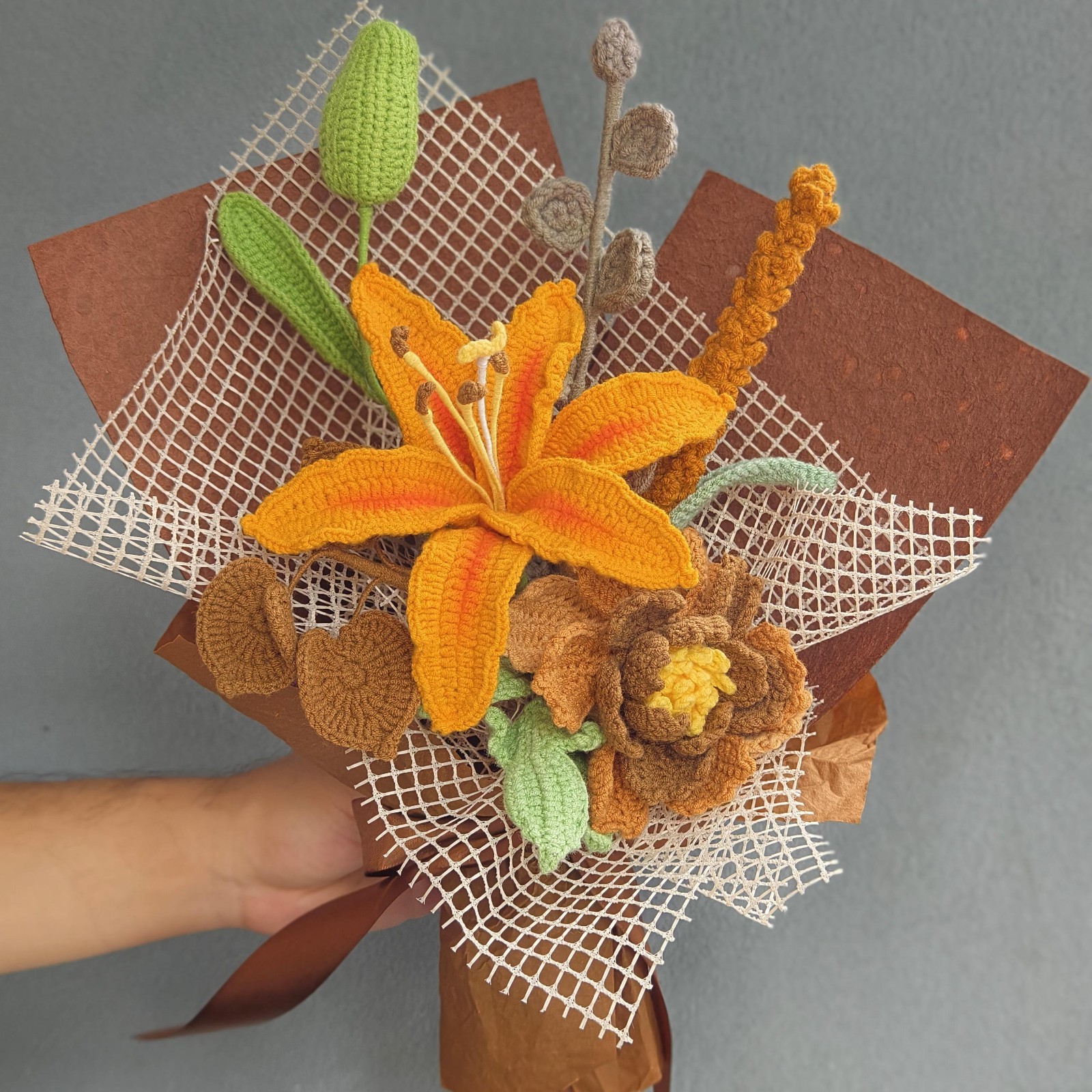 Crochet Flower Arrangement Yarn Bouquet Desk Decor Home Decor Gift for Her
