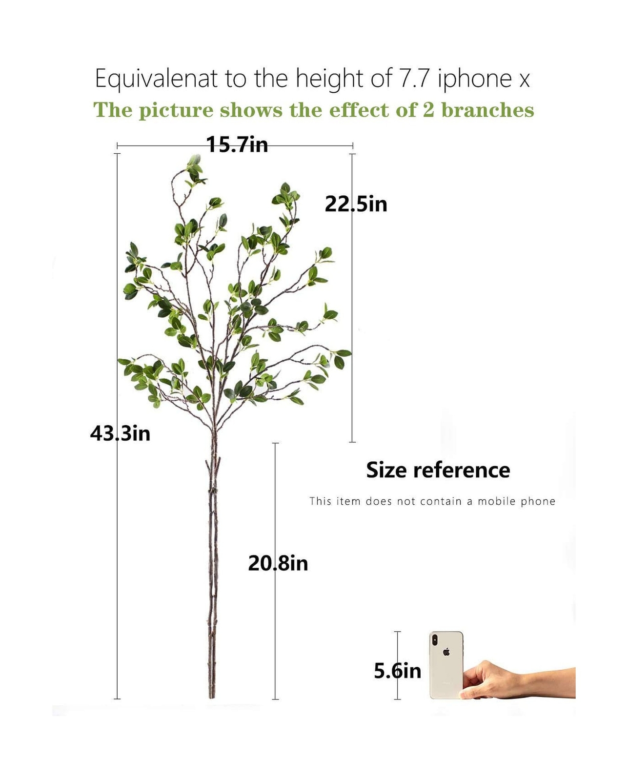 Artificial Plant 43.3 Inch Green Branches Leaf Shop Garden Office Home Decora…