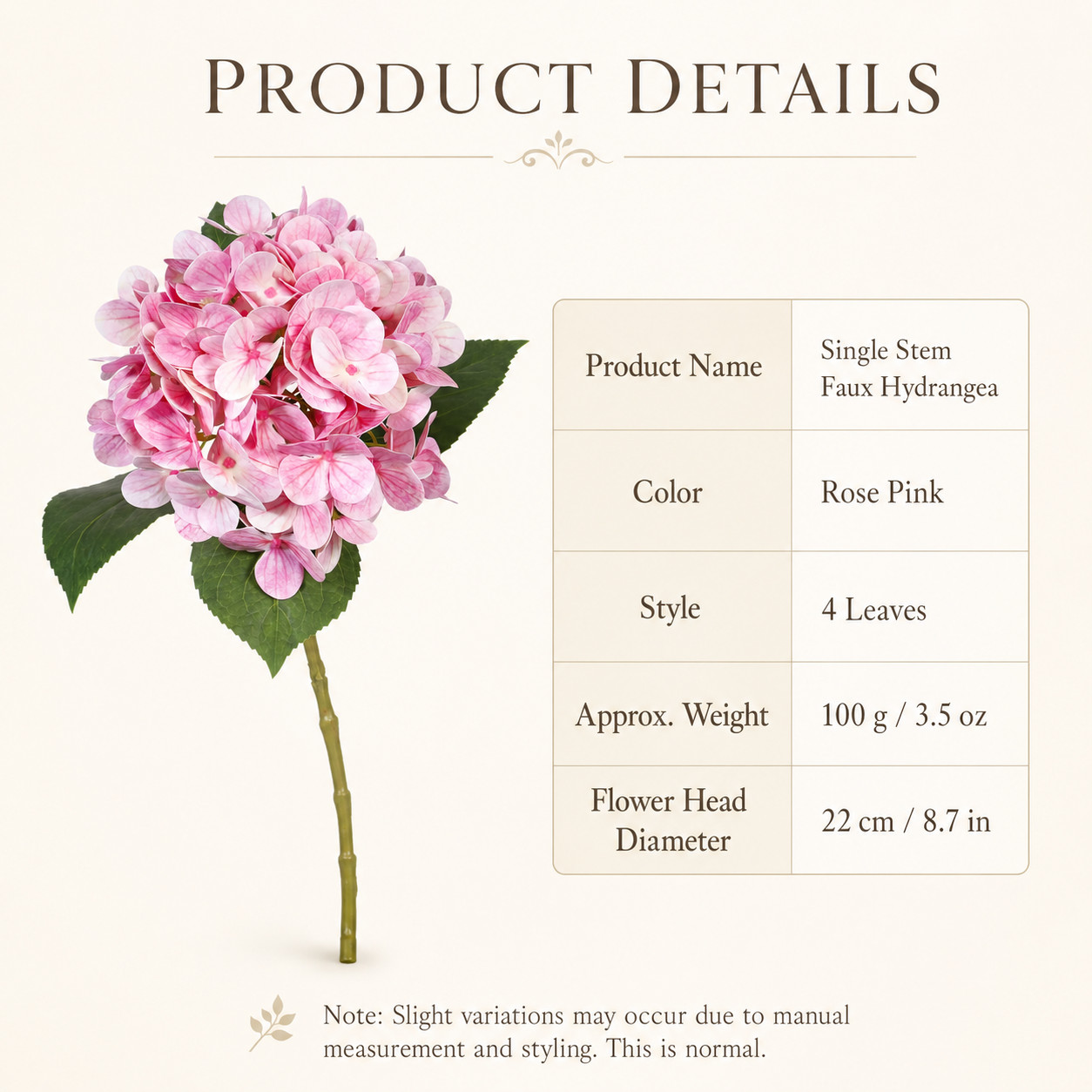 Set of 2 Rose Pink Artificial Hydrangea Stems Faux Flowers Home Wedding Decor
