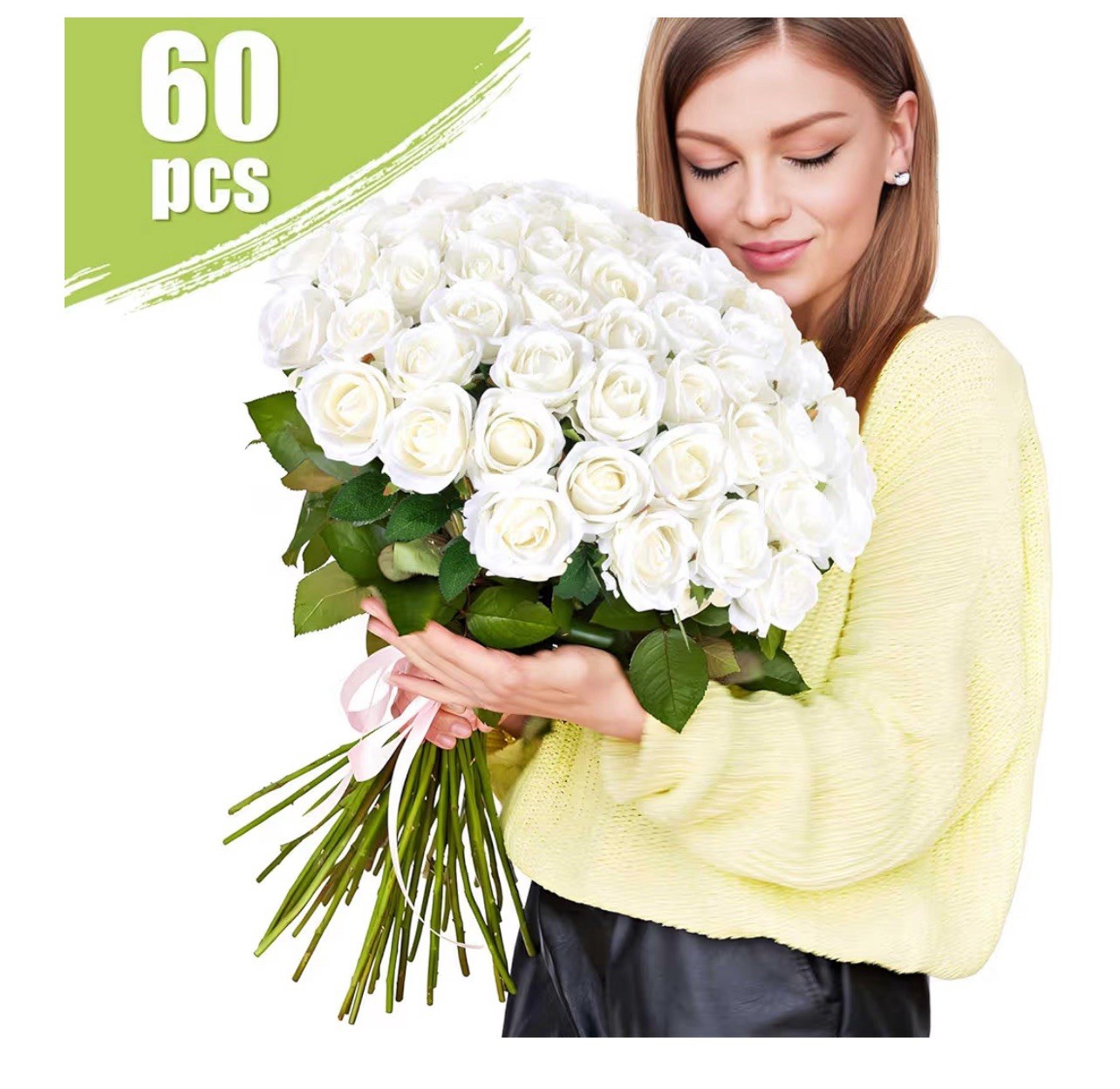 60 Pcs Artificial Roses Bulk Velvet Silk White Roses White Roses for Wedding …