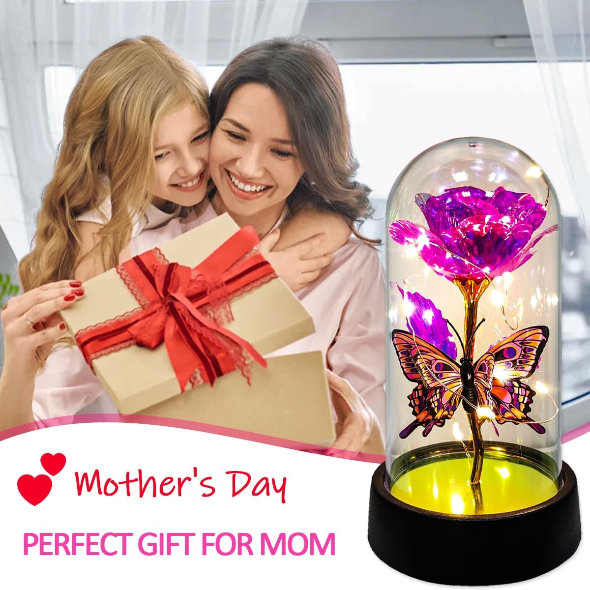 Glass Rose in Glass Dome, Light Up Flower, Eternal Roses – Valentines Day Gif…