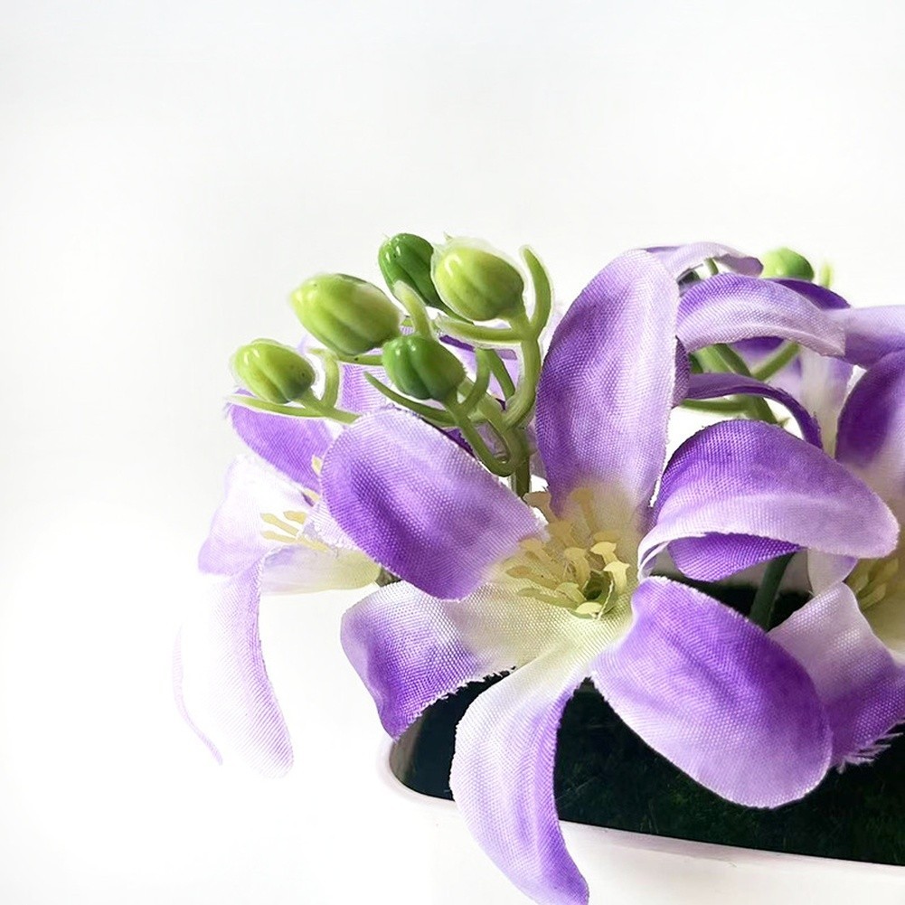 Plastic Miniature Lily Potted Plant 4.3 Inches for Small Space Decoration