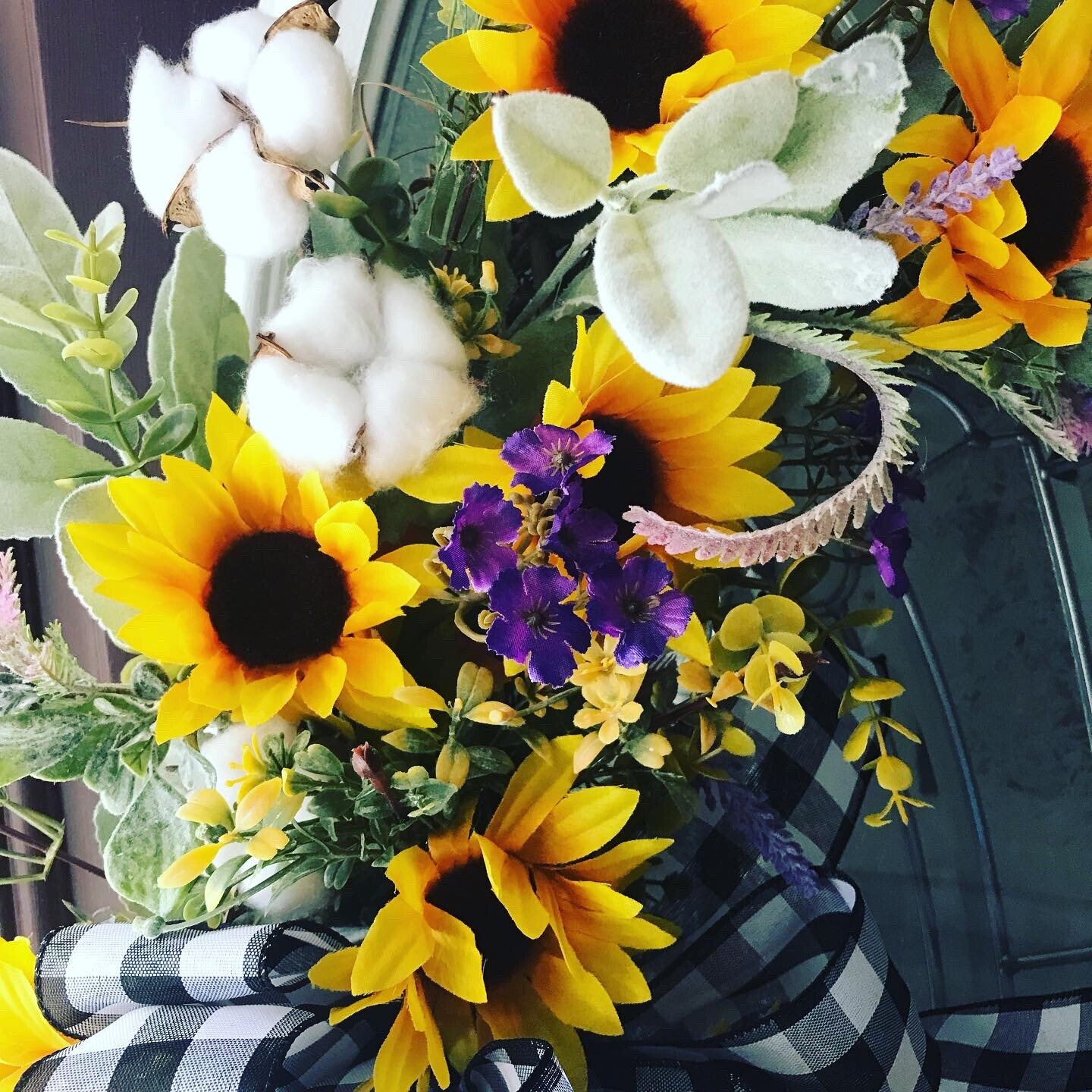 Fall Farmhouse Sunflowers Wildflower Cotton Grapevine Wreath
