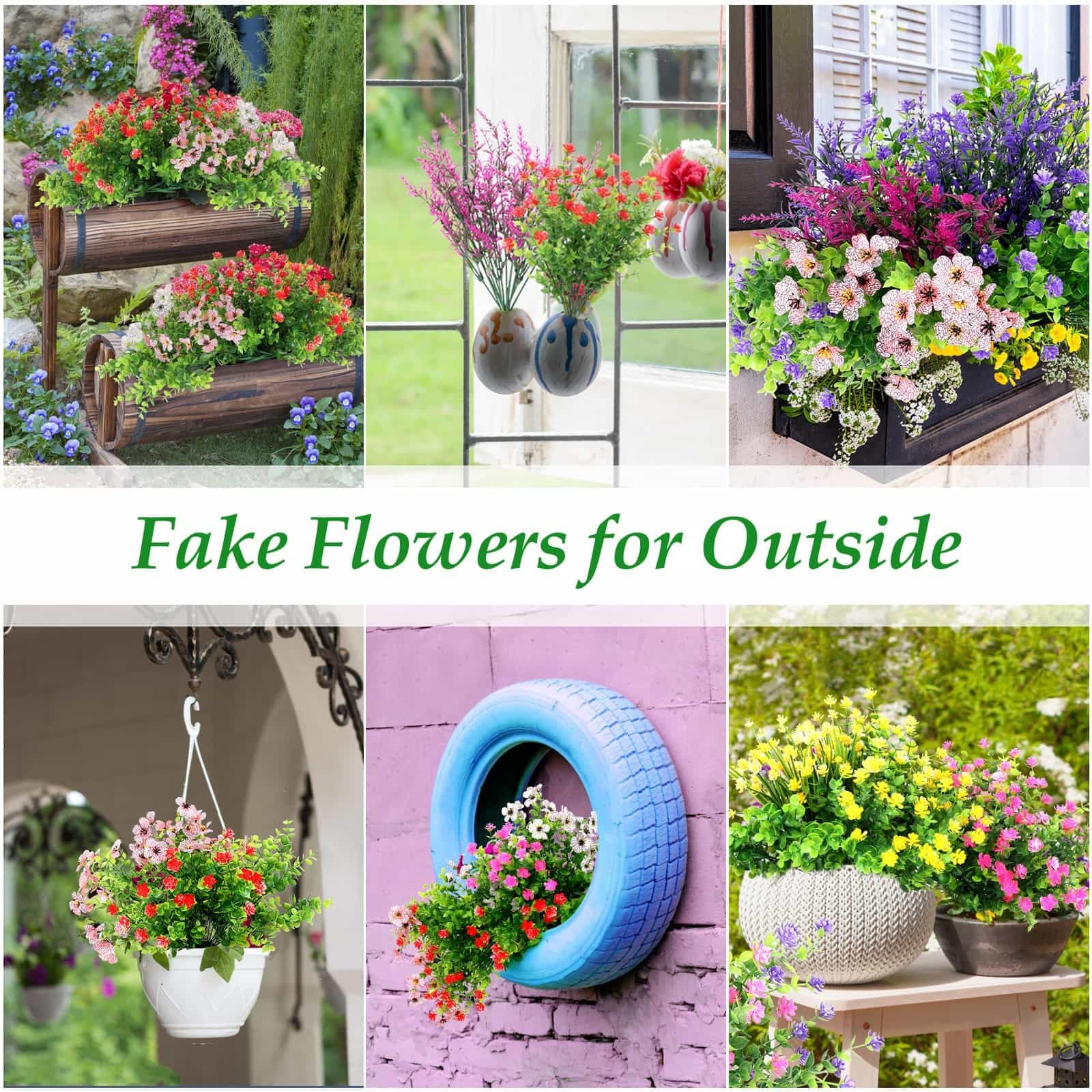 20 Bundles Realistic Artificial Flowers for Outdoors, UV Resistant No Fade Fa…