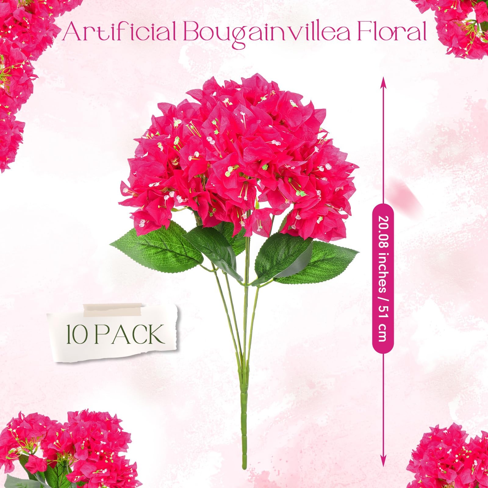 10 Pcs Artificial Flowers Bougainvillea Bush Faux Floral No Fade Faux Silk Bo…