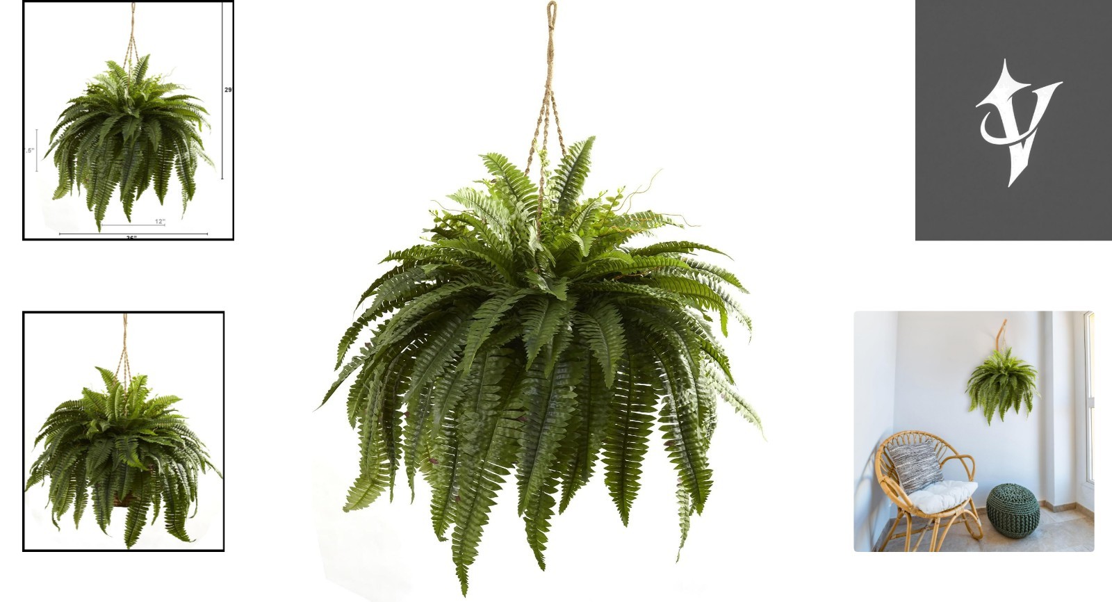36 in. Giant Boston Fern – Luxurious Faux Hanging Plant for Effortless Decor