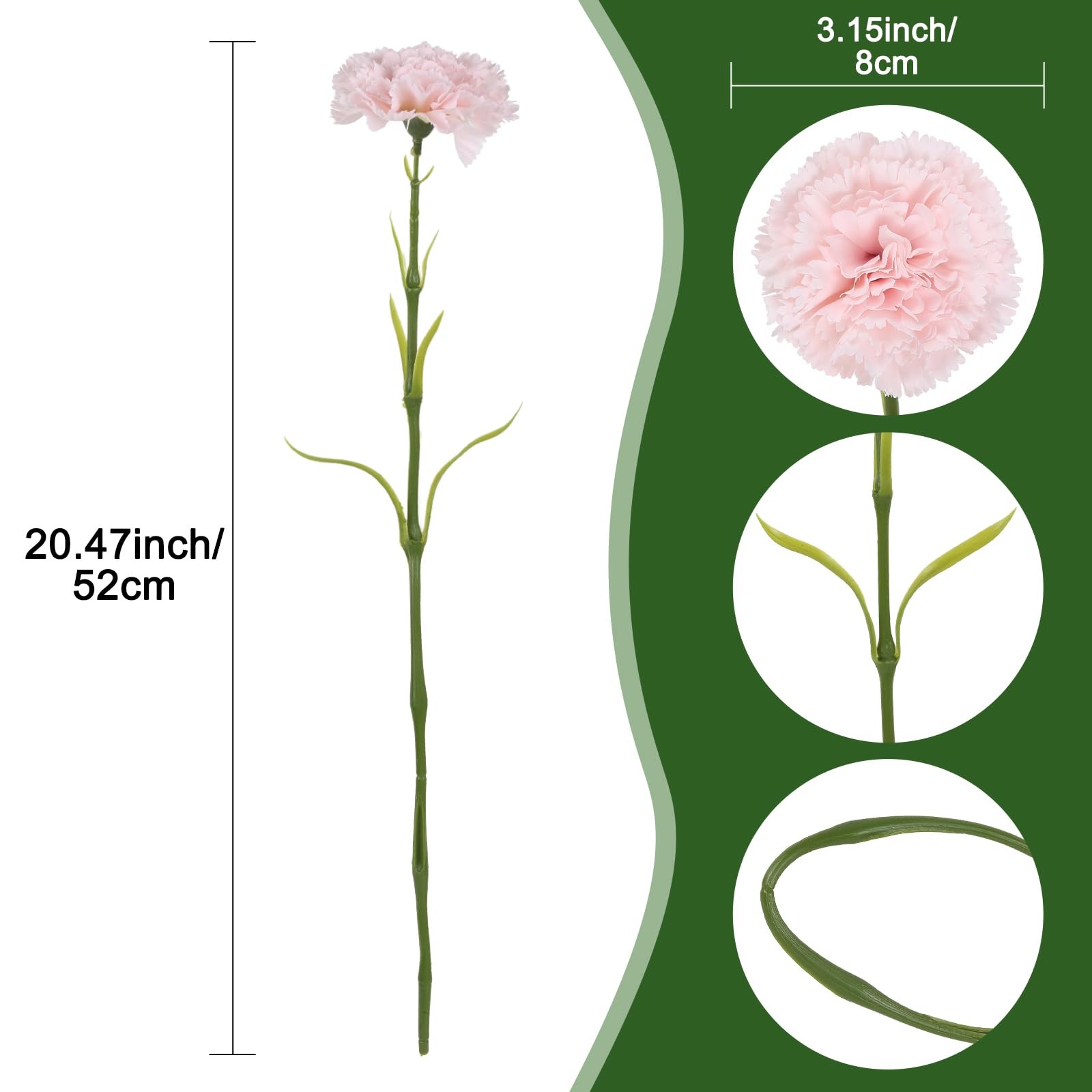15pcs Artificial Carnation Flowers, 20.5″ Long Stem Pink Silk Carnation for W…
