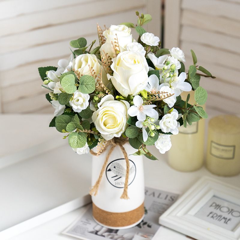 Artificial Rose And Eucalyptus Flower Bouquet High Quality Home / Wedding Decor