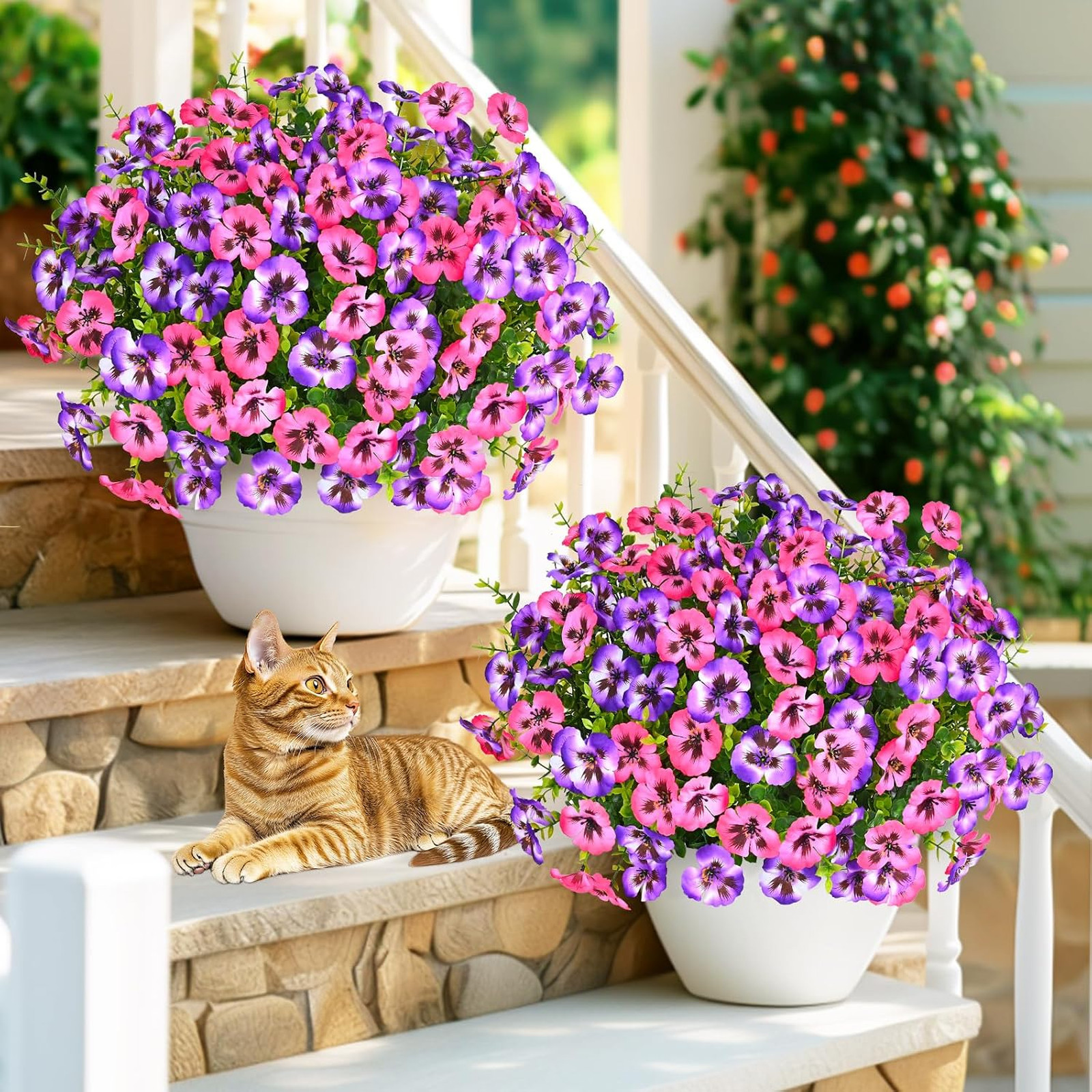 Artificial Flowers for Outdoors, UV Resistant Faux Pansy Flowers, 12 Bundles